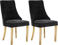 Dining Chairs Set of 2，Modern Channel Tufted Upholstered Dining Chairs with Golden Stainless Steel Legs, Comfortable Chenille Fabric Kitchen Chairs for Dining Room (Black, 2pc)