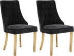Dining Chairs Set of 2，Modern Channel Tufted Upholstered Dining Chairs with Golden Stainless Steel Legs, Comfortable Chenille Fabric Kitchen Chairs for Dining Room (Black, 2pc)