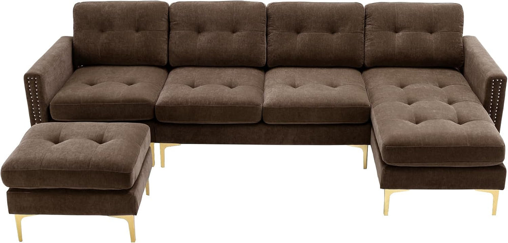 P PURLOVE Velvet Modern Large Sectional Sofa, U Shape Upholstered Couch with ...