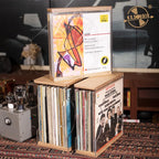 Vinyl Record Storage Holder,Stacks up to 30 Albums, Solid Wood & Clear Acrylic,Canbe stack,Premium Display, Simple and Contemporary Concept Design for 12” Records LP, DVDs, or CDs (composite board, 3)