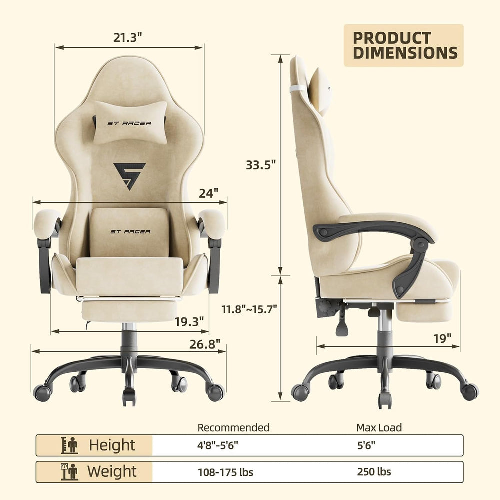 Gaming Chair Racing for Adult, Office Chair with Footrest Massage Lumbar Cush...