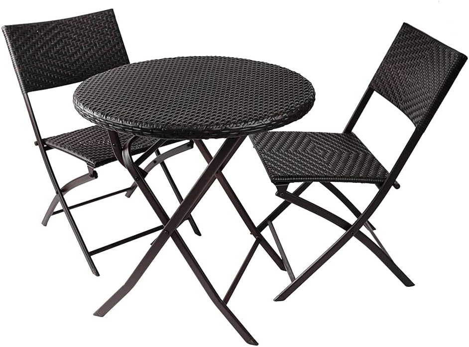 3 Pieces Folding Bistro Set PE Wicker Rattan Outdoor Patio Furniture Sets wit...