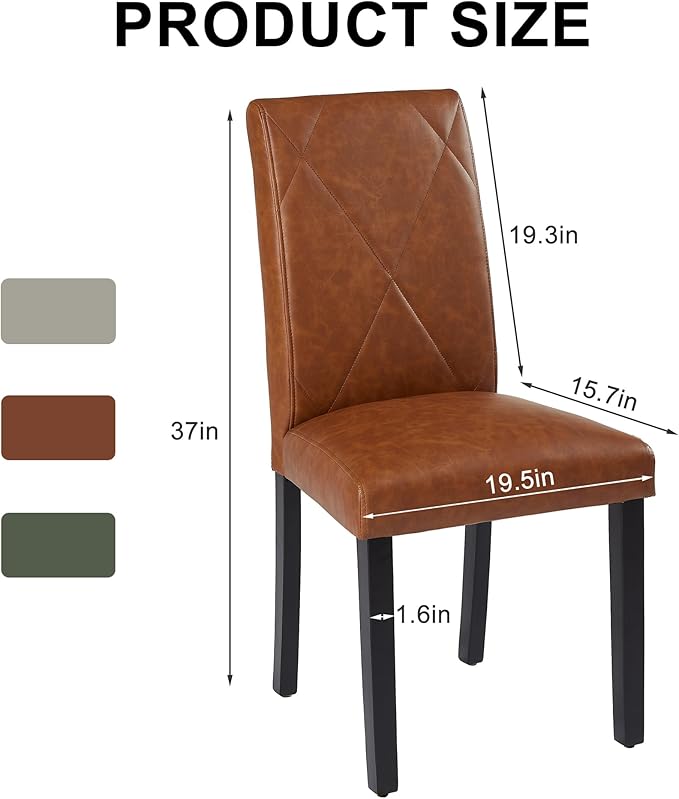 VECELO Upholstered Dining Chairs Set of 6, Modern PU Leather and Solid Wood Legs & High Back for Kitchen/Living Room- Brown