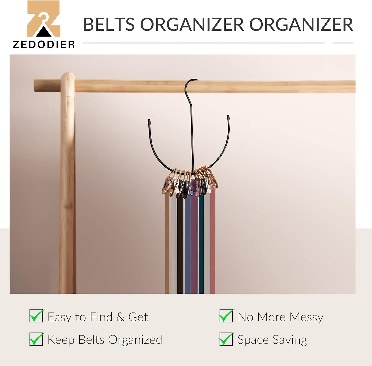 ZEDODIER Belt Hangers, Belt Rack Black Closet Accessories Organizers, Closet Organizer Hook Rack for Belt, Ties, Scarves, Camisoles, Hats, Bras, Shoes