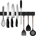 Black Magnetic Knife Strip for Refrigerator - Larger 17 inch Double Sided Stainless Steel Magnetic Kitchen Knife Holder with hooks for Wall/fridge - Strong Knife Strip Magnet/Knife Rack/Knife Bar