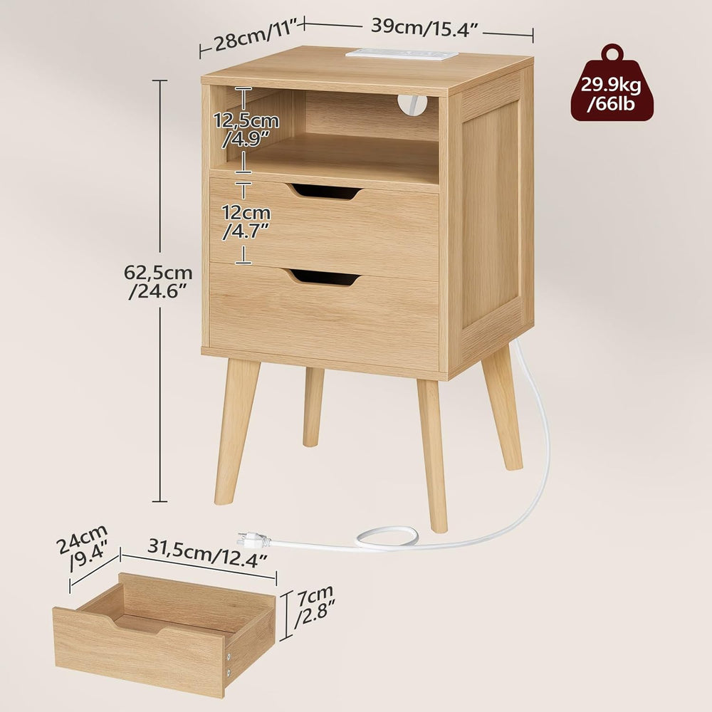 MAHANCRIS Nightstand with Charging Station and Modern Bedside Table Bundle, N...
