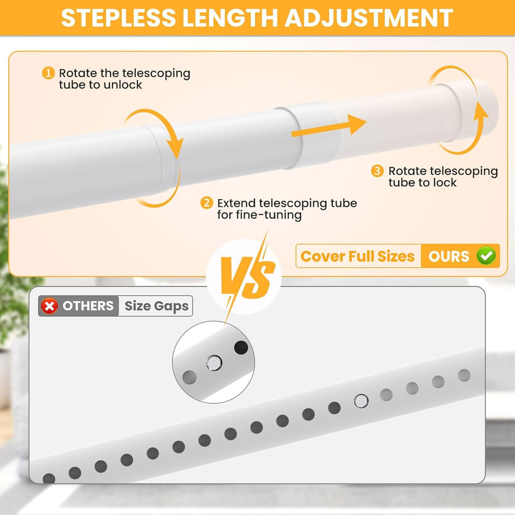 Closet Rods for Hanging Clothes, 17-39 Inch No-Cut Stepless Adjustable Closet Rod, 1.3 Inch Heavy Duty Metal Closet Hanging Rod with Brackets, White Closet Bar for Closet, Laundry Room, RV, Wardrobes