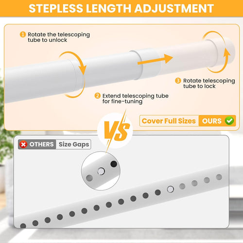 2 Pack Closet Rods for Hanging Clothes,17-84 Inch No-Cut Stepless Adjustable Closet Rod, 1.3 Inch Heavy Duty Metal Closet Hanging Rod with Brackets, White Closet Bar for Closet, Laundry Room, RV