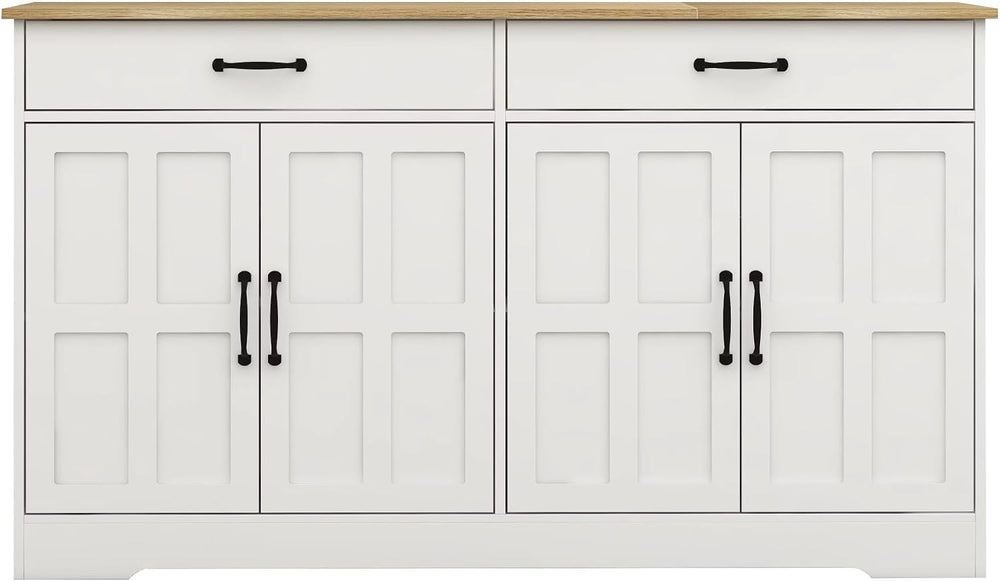 Large Farmhouse Buffet Cabinet Storage Sideboard, with 2 Drawers and 4 Doors,...