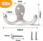 10 Pack Coat Hooks Wall Hooks for Hanging, Heavy Duty Double Prong Metal Hook Wall Mounted for Living Room, Bathroom, Kitchen, Bedroom for Coat, Bag, Scarf, Towel, Hat, Key, Cup (Silver)