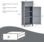 HAPPYGRILL Bathroom Floor Cabinet, Single Door Floor Storage Cabinet Organizer with Drawer and 3-Level Adjustable Shelves, Bathroom Cabinets Freestanding with Anti-Tipping Device for Living Room