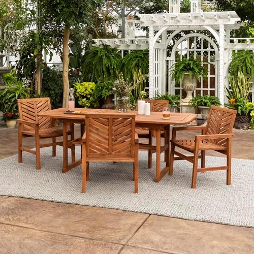 Walker Edison 4-6 Person Outdoor Wood Chevron Back Patio Furniture Dining Set...
