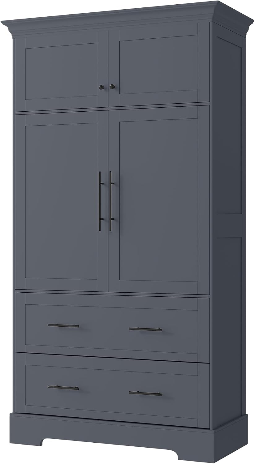 Farmhouse Freestanding Kitchen Pantry,4 Doors Dining Storage Cabinet with Pul...
