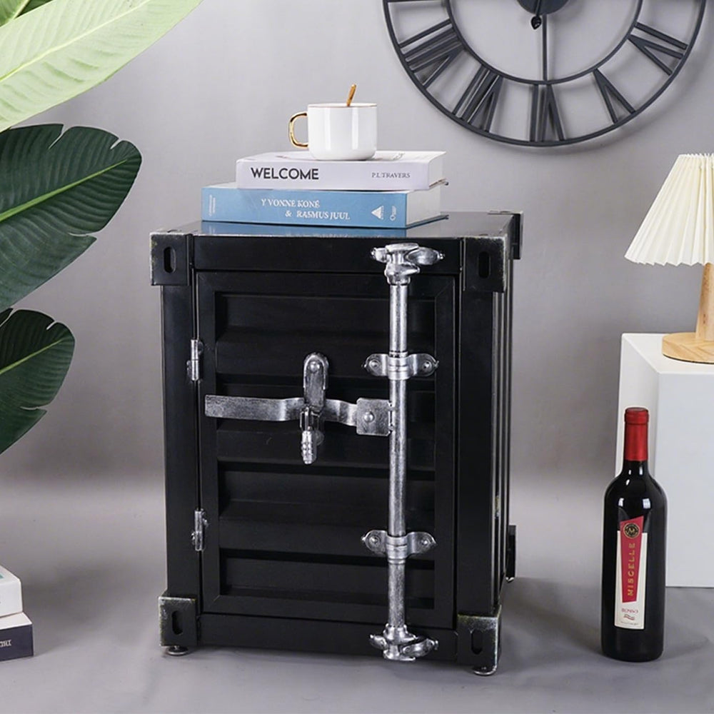 Gdrasuya10 Industrial Style End Table Bedside Table Side Table, Black Maritim...
