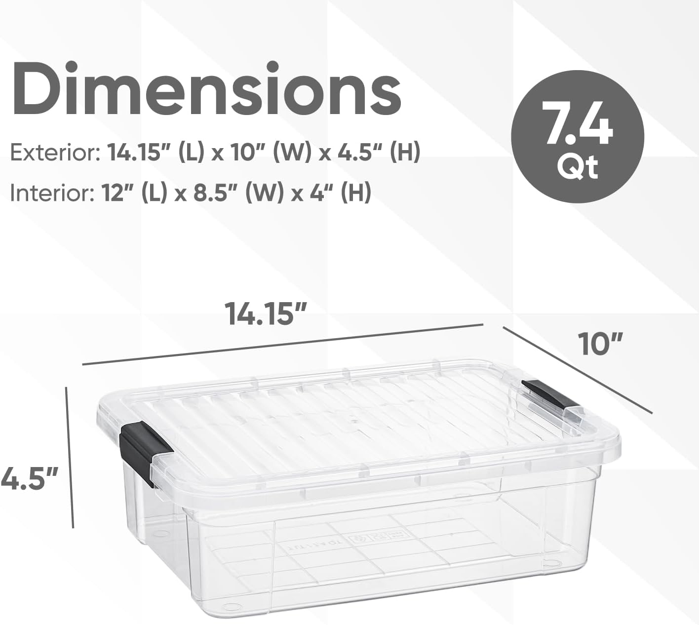 Superio Storage Bins with Lids- 6 Pack, 7.4 Qt Clear Boxes for Organizing, Stackable Plastic Containers- BPA Free, Non-Toxic, Odor Free, Organizer for Home, Office, Dorm
