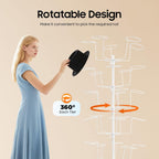 7-Tier Freestanding Hat Rack, 35 Hooks Rotating Hat Display Stand with Wheels, White Metal Hat Holder Organizer for Retail Stores, Home, Hotels Use