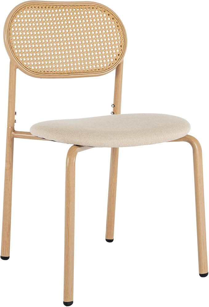 COSVALVE Boho Dining Chairs Set of 2, Upholstered Cane Dining Chair with Rattan Back Metal Legs, for Dinner Living Room Reception