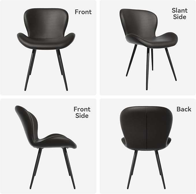 Nalupatio Dining Chairs Set of 4, Modern Dining Room Chairs Comfy Backrest Thick Upholstered Kitchen Chairs 19IN Height with Metal Legs Black（Pu Leather）