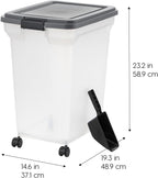 IRIS USA Dog Food Storage Container 58 lbs, Attachable Wheels, & Included Scoop, for Dog Cat Birds and other Pets, Food Storage Bin, Keep Fresh, Easy Mobility, BPA Free - Made in the USA, Dark Gray