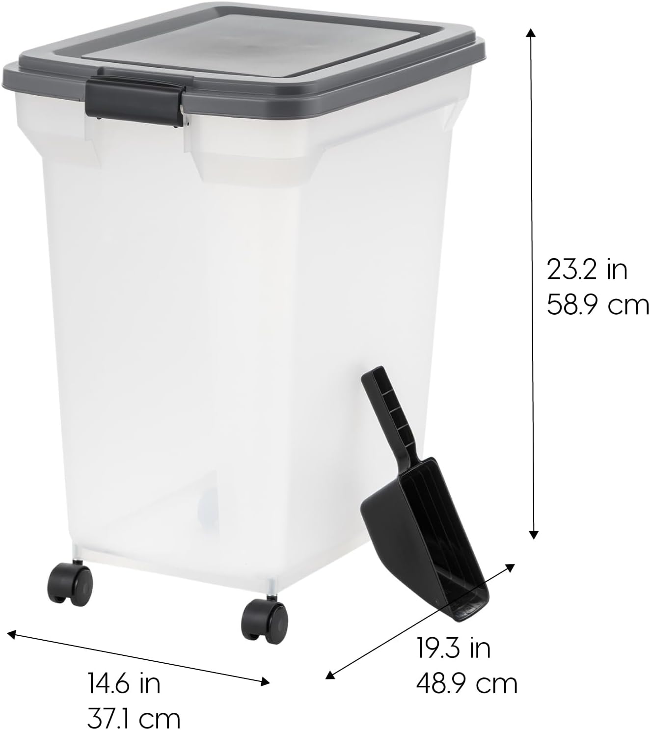 IRIS USA Dog Food Storage Container 40 lbs, Attachable Wheels, & Included Scoop, for Dog Cat Birds and other Pets, Food Storage Bin, Keep Fresh, Easy Mobility, BPA Free - Made in the USA, Dark Gray