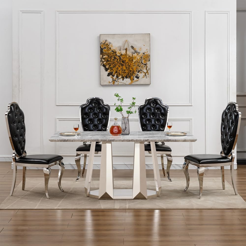 70" Rectangle Faux Marble Luxury Grey Dining Table for 6-8 People, Moder...