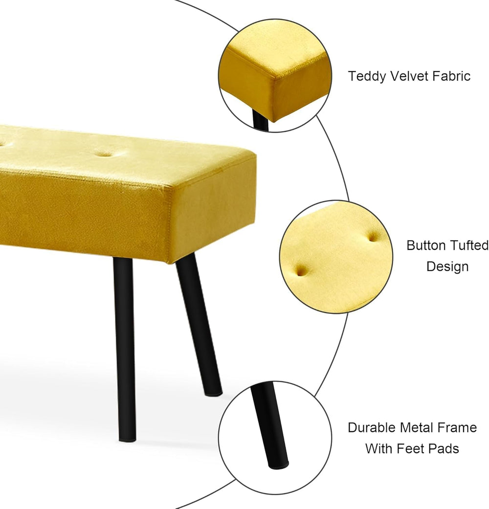Modern Ottoman Bench, 40 Inch Upholstered Bench with Metal Legs, End of Bed B...