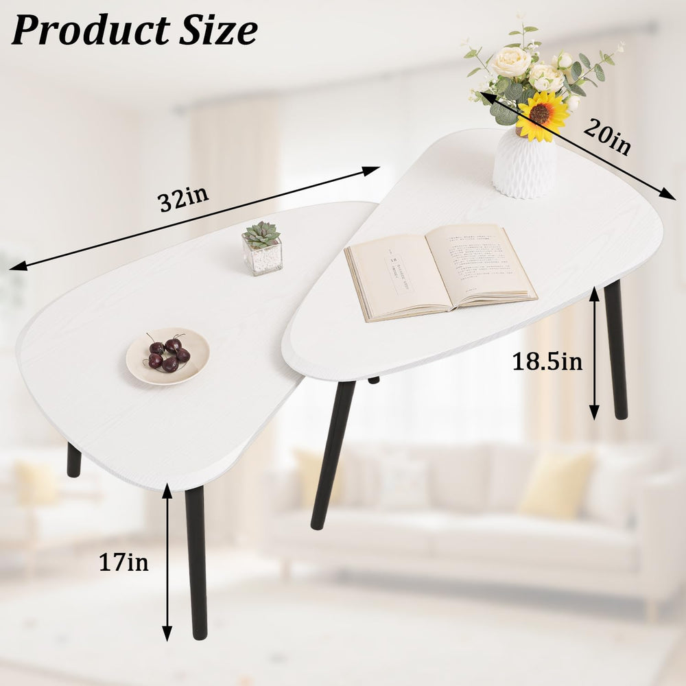 Nesting Triangle Coffee Table End Tables Set of 2 for Living Room Bedroom, In...