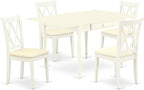East West Furniture MZCL5-LWH-C 5 Piece Kitchen Table Set for 4 Includes a Rectangle Dining Room Table with Dropleaf and 4 Linen Fabric Upholstered Dining Chairs, 36x54 Inch, Linen White