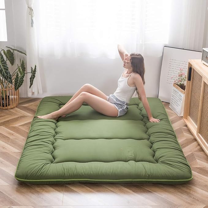 MAXYOYO Japanese Floor Mattress Futon Mattress, 4" Thicken Tatami Mat Sleeping Pad Foldable Roll Up Mat Boys Girls Dormitory Pad Kids Floor Lounger Pillow Bed, Charcoal Grey, Queen Size
