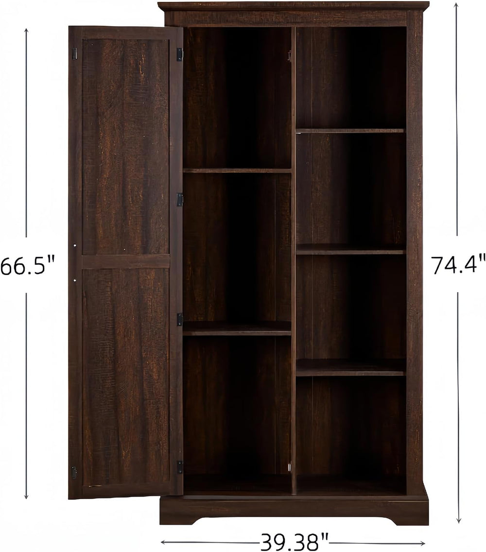 Farmhouse Kitchen Pantry Storage Cabinet 74.4" H, with Barn Doors and Sh...