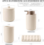BosilunLife Bathroom Accessories Set - Ceramic Bathroom Set Bathroom Decor Sets Bathroom Counter Lotion Soap Dispenser and Toothbrush Holder Set, Soap Dish, Apothecary Jar (Striped Apricot)
