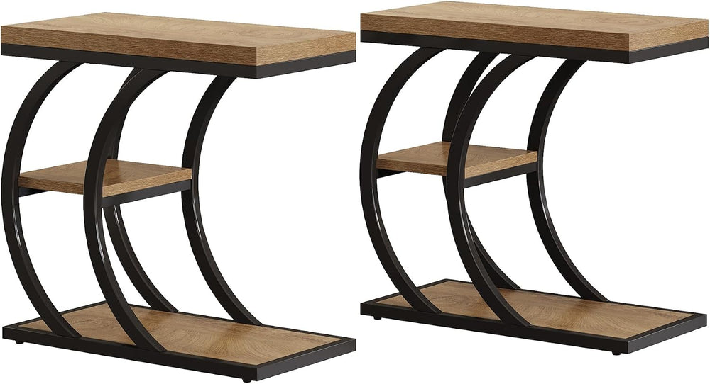 Tribesigns End Table Set of 2, 3-Tier Narrow Wood Couch C-Shaped Side Table w...