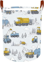Laundry Baskets 15.7x19.7 Inch Construction Truck Mountain Scene Design Collapsible Laundry Hamper with Handles Oxford Fabric Clothes Storage Bin Foldable Dirty Clothes for Bedroom Bathroom Dorm