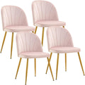 Velvet Dining Chairs Set of 4, Upholstered Mid Century Modern Dining Chairs, Armless Accent Chair with Metal Gold Legs for Living Room, Kitchen, Dining Room, Pink