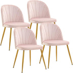 Velvet Dining Chairs Set of 4, Upholstered Mid Century Modern Dining Chairs, Armless Accent Chair with Metal Gold Legs for Living Room, Kitchen, Dining Room, Pink
