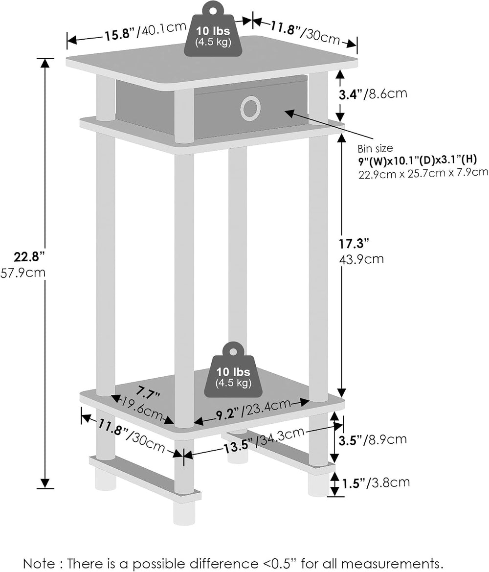 Furinno Turn-N-Tube Tall Nightstand with Bin, 2-Pack, Plastic Poles, French O...