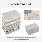 Voova Stackable Jewelry Organizer Tray with Lid, PU Leather Jewelry Storage Holder for Drawer Inserts, Jewellery Display Box Case for Earring Necklace Ring Watch Bracelet (Set of 4, Grey)