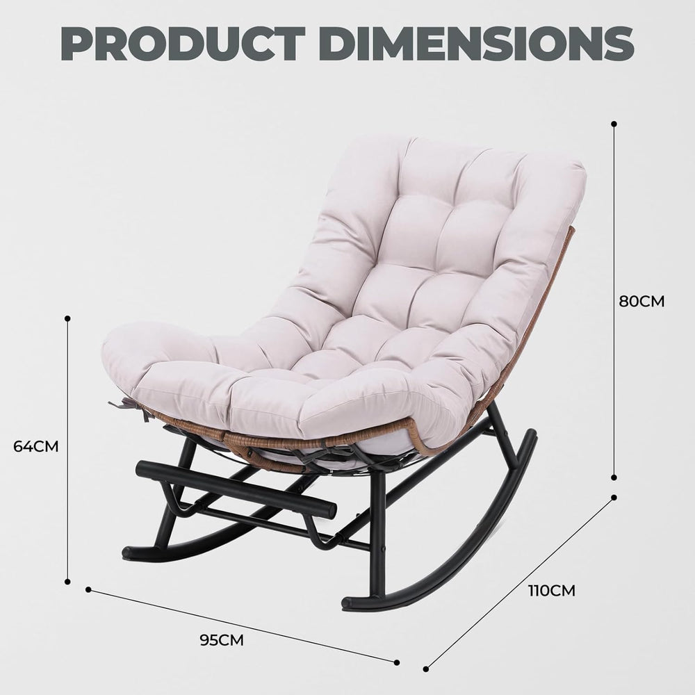COMHOMA Outdoor Rocking Papasan Chair, Oversized Wicker Patio Rocker, Indoor ...