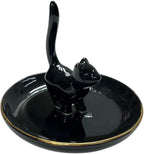ROSA&ROSE Cat Ring Holder Trinket Tray Ceramic Jewelry Dish Porcelain Ring Organizer–Gift for Women,Girlfriend,Wife,Birthday or Anniversary (Black)