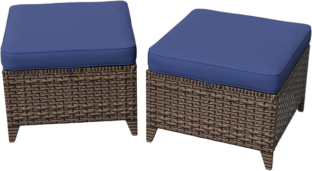 Canyon Ridge Wicker Outdoor Ottomans Set of 2, Patio Ottoman Foot Rest for Co...