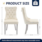 Velvet Dining Chairs Set of 2, Kitchen & Dining Room Chairs, Upholstered Dining Chairs with Back Ring Pull and Silver Solid Wood Legs, Modern Tufted Kitchen Chairs for Dining Room, Cream