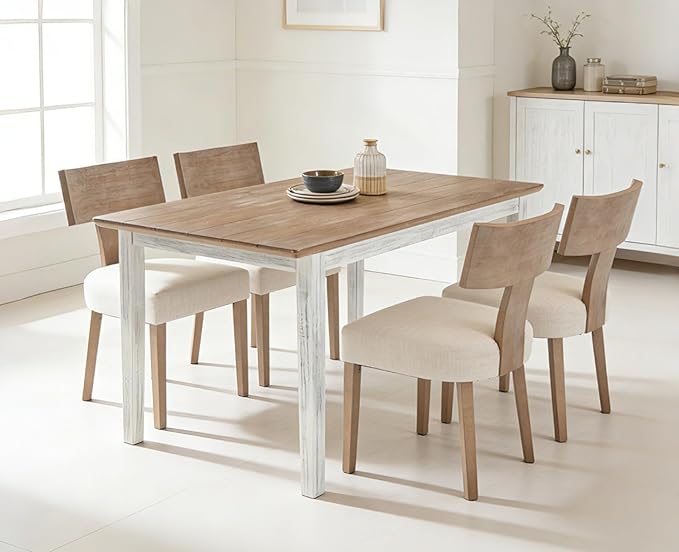 chairus Dining Chairs Set of 4, Upholstered Farmhouse Kitchen Chairs with Natural T-Shape Wood Back Armless Dining Room Chairs with Soft Wide Seat, Linen Beige