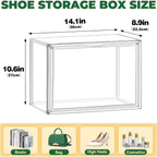 6 Pack X-Large Acrylic Display Case, Size 14 Clear Shoe Box Stackable Sneaker Display Case with Magnetic Lid Multipurpose Storage Bin for Closet for Purses, Handbags, Cosmetics, Collectibles
