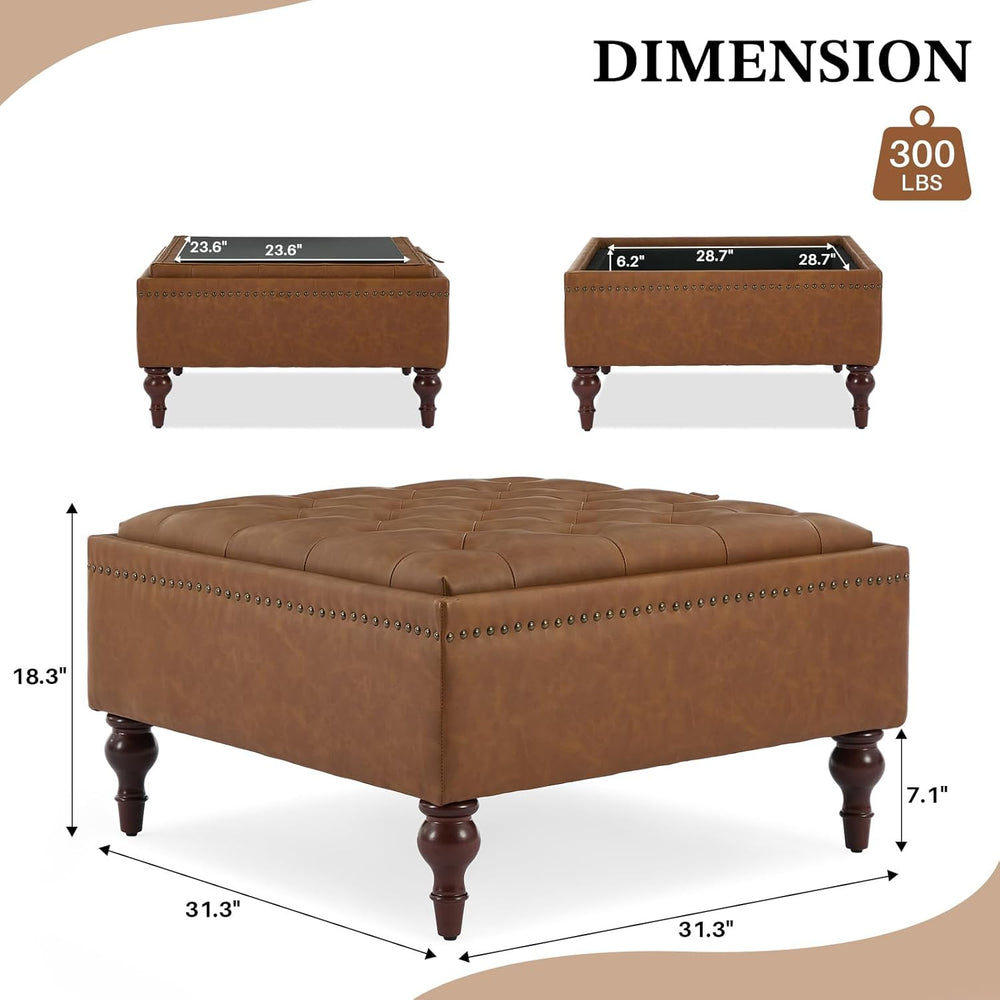 Storage Ottoman Coffee Table, Large Ottoman with Storage Oversized Square Foo...
