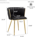 Velvet Dining Chairs Set of 6, Modern Upholstered Woven Dining Chairs with Gold Metal Legs, Modern Accent Chairs for Dining Room, Vanity, Kitchen, Living Room(Black)