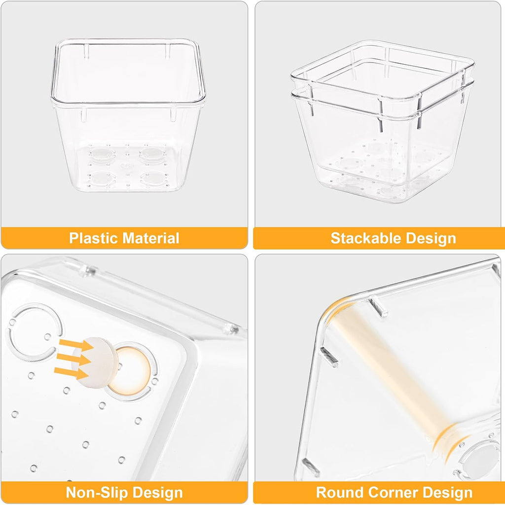 SMARTAKE 13-Piece Drawer Organizers with Non-Slip Silicone Pads, 5-Size | Clear Desk Bathroom Drawer Organizer Trays Storage Tray for Makeup, Jewelry, Utensils in Bedroom Dresser, Office and Kitchen