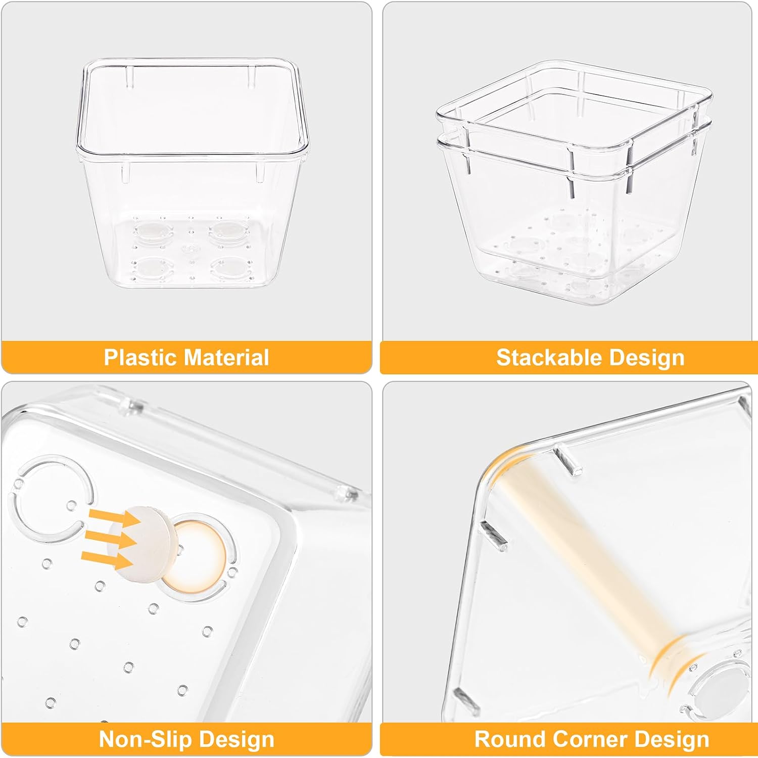SMARTAKE 13-Piece Drawer Organizers with Non-Slip Silicone Pads, 5-Size | Clear Desk Bathroom Drawer Organizer Trays Storage Tray for Makeup, Jewelry, Utensils in Bedroom Dresser, Office and Kitchen