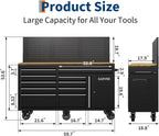 Garvee 60 in Rolling Tool Chest, 10 Drawers Mobile Garage Tool Cabinet | Heavy Duty 1750 LBS Load Workbench with Pegboard & Charging Station for Workshop, Black