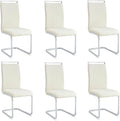 AZmac Modern Dining Chairs Set of 6,Armless Kitchen Chairs,Dining Room Chairs with Upholstered Padded Seat and Sturdy Silver Chrome Meatl Legs for Dining Room,Kitchen (White-Fabric, Set of 6)