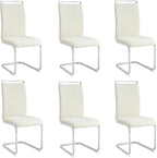 AZmac Modern Dining Chairs Set of 6,Armless Kitchen Chairs,Dining Room Chairs with Upholstered Padded Seat and Sturdy Silver Chrome Meatl Legs for Dining Room,Kitchen (White-Fabric, Set of 6)